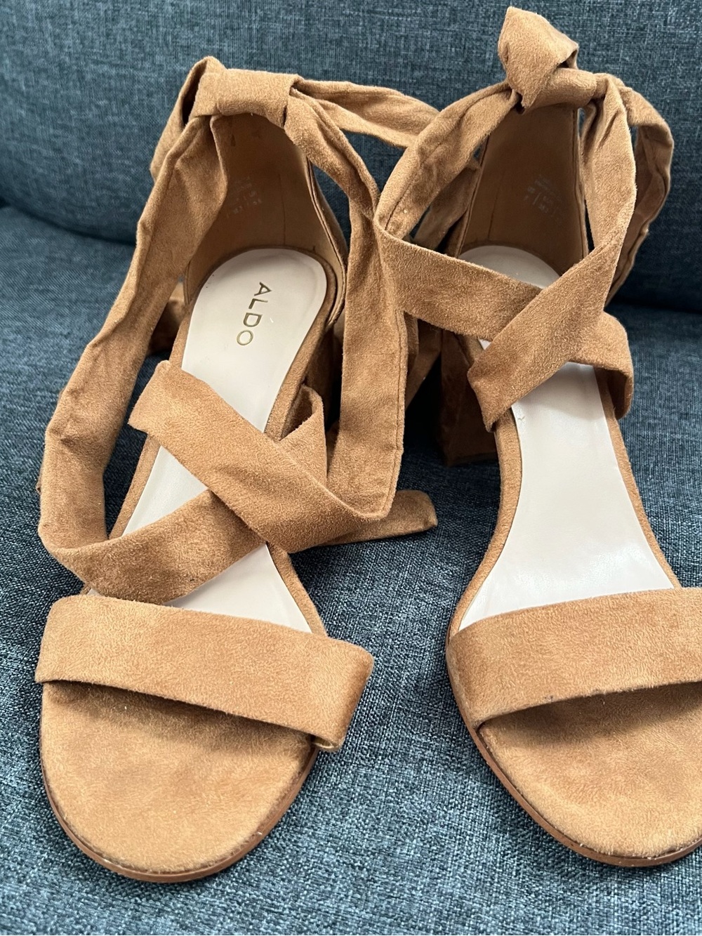 ALDO Tan Suede Wrap Block Heel Sandals